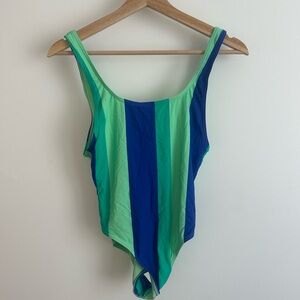 NEVER WORN La Vie En Rose Green and Blue Striped One-Piece Swimsuit